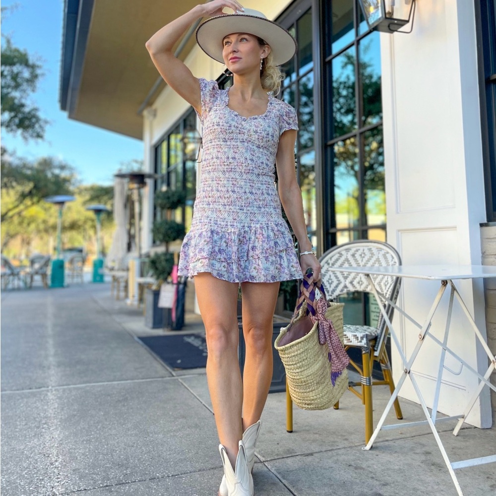 LoveShackFancy Multicolor Floral Mini Dress